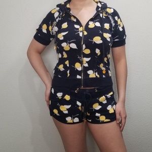 Rare Vintage Juicy Couture TrackSuit Set Lemon Print Jacket Shorts Small Terry